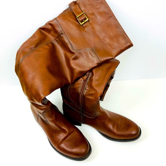 Over-the-knee boots chestnut brown faux leather. - Picture 1 of 7